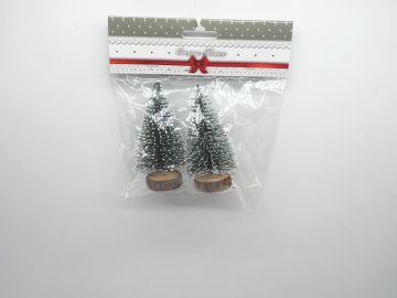 SET 2 ALBERELLI INNEVATI CON BASE IN LEGNO 11CM