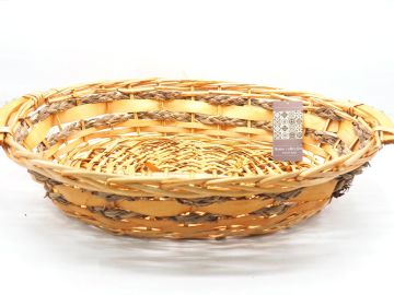 CESTO GRANDE INTRECCIATO OVALE CON MANICI IN LEGNO 59X45 H.13CM MIELE