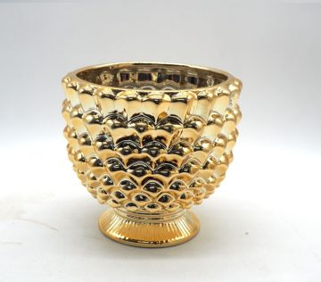 VASO A FORMA DI PIGNA IN CERAMICA ORO LUCIDO 16X11.5CM 