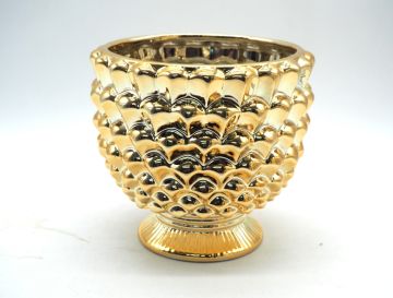 VASO A FORMA DI PIGNA IN CERAMICA ORO LUCIDO 19X18.5CM