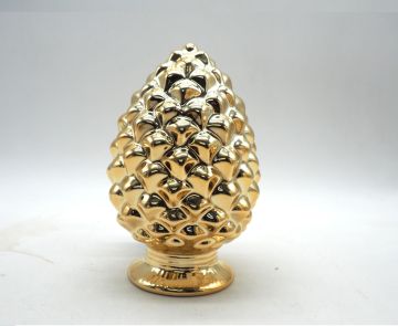 DECORAZIONE A FORMA DI PIGNA IN CERAMICA ORO LUCIDO 8.5X14CM