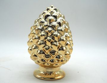 DECORAZIONE A FORMA DI PIGNA IN CERAMICA ORO LUCIDO 12X18CM