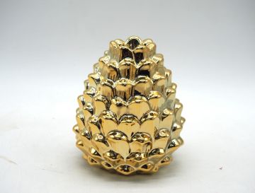 PORTACANDELA A FORMA DI PIGNA IN CERAMICA ORO LUCIDO 9X11CM