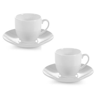 SET 2 TAZZINE DA CAFFE' CON PIATTINO 90CC IN PORCELLANA BIANCA