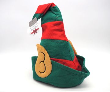 CAPPELLO ELFO ROSSO/VERDE CON ORECCHIE DIAM. 28CM H. 30CM