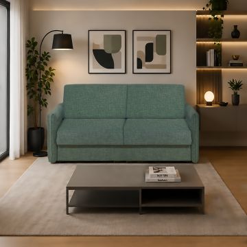 DIVANO LETTO MOD. DELINE CM 185 IN TESSUTO VERDE CON RETE ELETTROSALDATA
