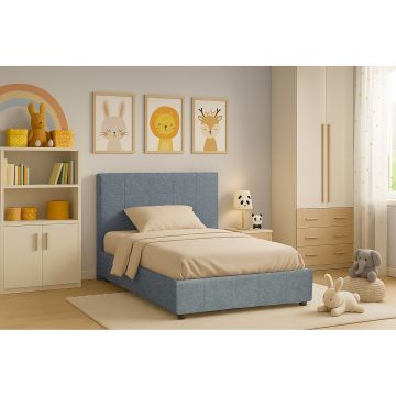 LETTO 1 PIAZZA E 1/2 CONTENITORE MOD. BOSTON IN TESSUTO AZZURRO