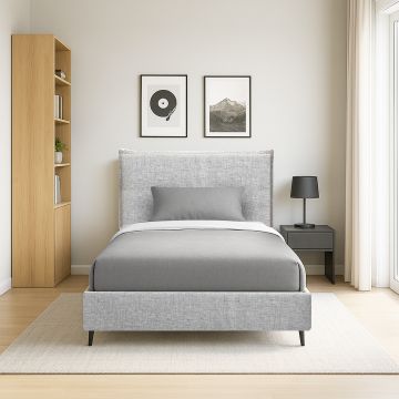 LETTO 1 PIAZZA E 1/2 CONTENITORE MOD. CHANEL IN TESSUTO GRIGIO CHIARO