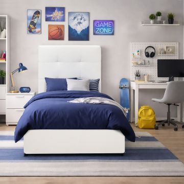 LETTO SINGOLO CONTENITORE MOD.NAPOLI IN ECOPELLE BIANCA