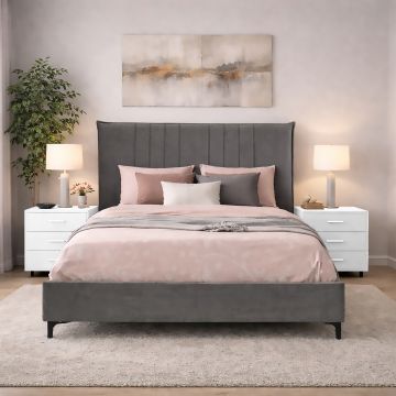 LETTO MATRIMONIALE CONTENITORE MOD. SATURNO IN TESSUTO GRIGIO SCURO