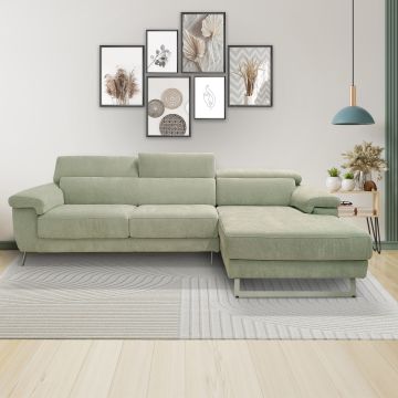 SALOTTO MOD. BRADLEY PENISOLA DX E SEDUTE ESTRAIBILI IN TESSUTO VERDE ACQUA