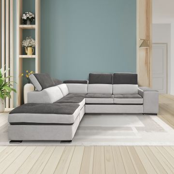 SALOTTO MOD. LUCIA CON PENISOLA REVERSIBILE IN TESSUTO GRIGIO BICOLORE