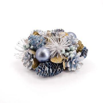 PORTA CANDELA BLU CON PIGNE DIAM. 19 H. 9CM