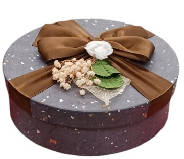 SCATOLA TONDA GRIGIA CON FIOCCO 23,5X11CM