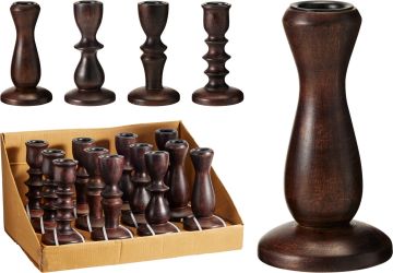 PORTACANDELA IN LEGNO DI MANGO MARRONE SCURO 6.5X12.5CM ASSORTITO