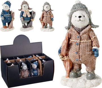 ORSO CON SCI IN POLIRESINA H. 13CM ASSORTITO