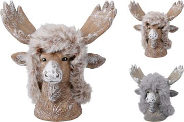 BUSTO ALCE IN RESINA CON CAPPELLO IN PELLICCIA H. 11CM ASSORTITO