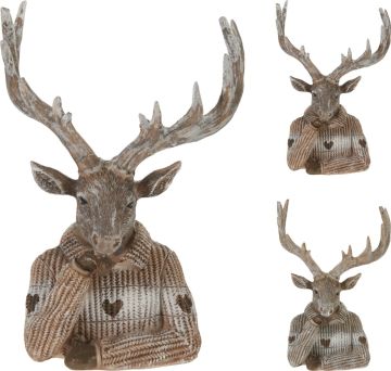 BUSTO CERVO IN RESINA CON MAGLIONE H. 15CM ASSORTITO