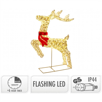 RENNA IN FERRO E PET CON 720 LED 50X18 H. 88CM CON FIOCCO ROSSO