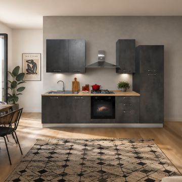 CUCINA MOD.MIRA COMP.LALLA CM 300X60 H 240 TUTTA CEMENTO ARDESIA VERSIONE DESTRA