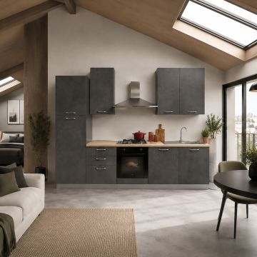 CUCINA MOD.MIRA COMP.LALLA CM 300X60 H 240 TUTTA CEMENTO ARDESIA VERSIONE SINISTRA