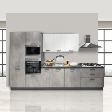CUCINA MOD. KIRA CM 360X60 H.216 CEMENTO FUMO E CEMENTO BIANCO PROMO CANCRO