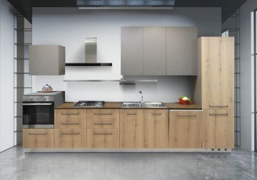 CUCINA COMPONIBILE MOD. SKY QUERCIA VECCHIA E SPATOLATO PIOMBO