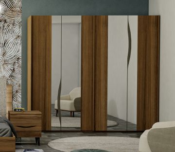 ARMADIO MOD. ATLANTA CM 270X62.5 H.247 NOCE BELGRAVIA CON SPECCHI SERIGRAFATI