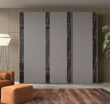 ARMADIO MOD. RIGO CM 270X65 H. 247 FANGO E VETRO MARMO DARK