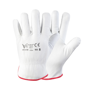 GUANTI IN PELLE FIORE BOVINO BIANCO BORDATO TG 8