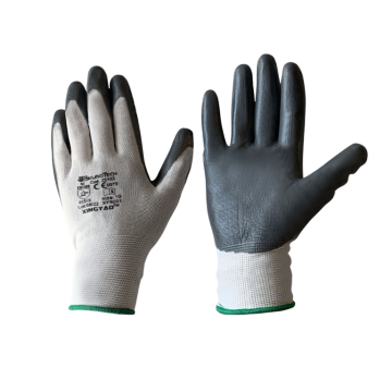 GUANTO PALMO IN POLIESTERE E NITRILE BIANCO/GRIGIO TG 8