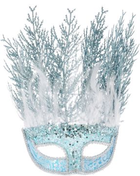 MASCHERA AZZURRA CON PAILLETTES E PIUME