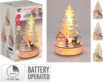 PAESAGGIO CON ALBERO IN LEGNO 11.3X20CM CON 8 LED ASSORTITO