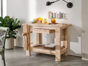 BANCONE CUCINA/LAVORO IN LEGNO DI FRASSINO CM 120X70 H.87 GREZZO