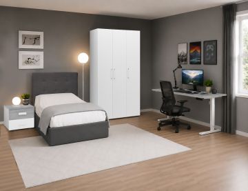 CAMERETTA COMPLETA MOD. BASIC BIANCO FRASSINATO E CEMENTO 