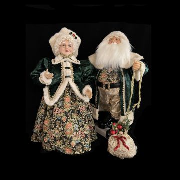 SET 2 BABBO E MAMMA NATALE CON VESTE IN TESSUTO VERDE H. 60CM