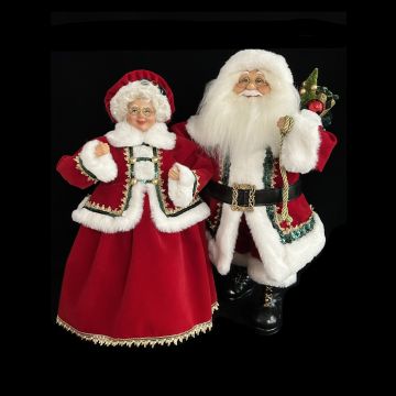 SET 2 PEZZI BABBO E MAMMA NATALE CON VESTE IN TESSUTO ROSSO H. 60CM