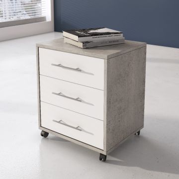 CASSETTIERA MOD. OMEGA II CM 43X40 H. 57 CEMENTO E BIANCO FRASSINATO