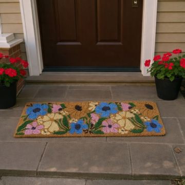 ZERBINO FIORI COLORATI IN PVC E FIBRA DI COCCO 25X75CM