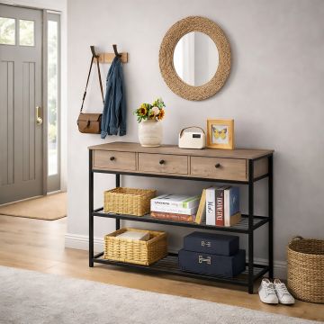 CONSOLLE CM 140 ROVERE NODATO E METALLO NERO 