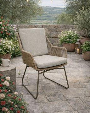 POLTRONA DA ESTERNO IN METALLO TAUPE E CORDA 