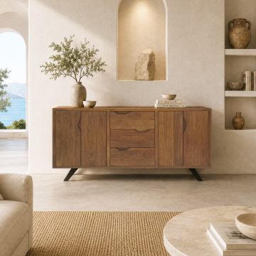 CREDENZA MOD. SST-09 CM 160X43 H. 80 IN LEGNO DI ACACIA TINTA STONE 