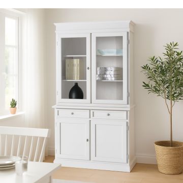CRISTALLIERA IN LEGNO MASSELLO CM 106X42 H. 203 LACCATO BIANCO PANNA