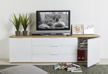 CREDENZA MOD. MUNDI CM 240X40.5 H. 73.4 BIANCO LUCIDO E ROVERE ARTISAN