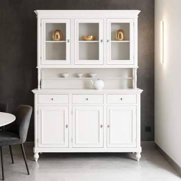 CRISTALLIERA IN LEGNO MASSELLO CM 160X50 H. 221 LACCATO BIANCO PANNA