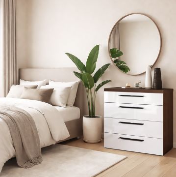 CASSETTIERA MOD. MOMENTI CM 82X45 H.81 ROVERE TARTUFO E BIANCO LUCIDO 