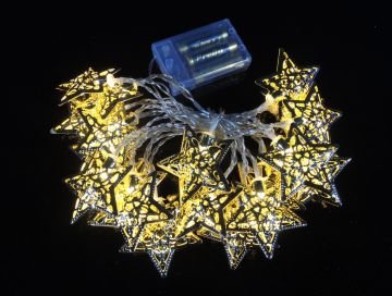 LUCI DI NATALE 20 LED A STELLE DORATE BIANCO CALDO A BATTERIA 3+0.5MT