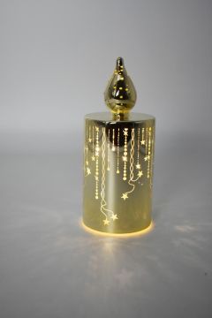CANDELA IN VETRO DORATA CON 15 NANOLED LUCE CALDA H. 16.5CM CANDELA IN VETRO DORATA CON 15 NANOLED LUCE CALDA H. 16.5CM