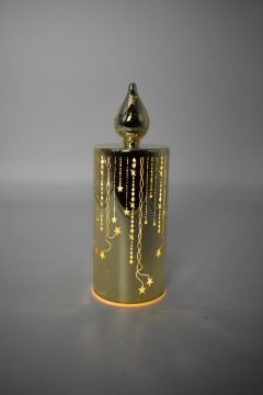 CANDELA IN VETRO DORATA CON 20 NANOLED LUCE CALDA H. 19.5CM