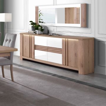 CONTROMOBILE MOD. PALAZZO CM 220X44.4 H. 85 ROVERE WELLINGTON E BIANCO LUCIDO